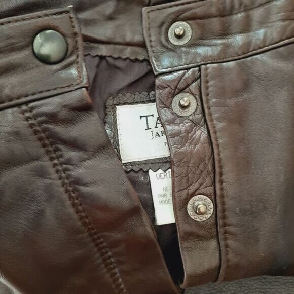 TARA JARMON Paris Soft Genuine Leather High Waist Pants Brown Sz S - Picture 14 of 16